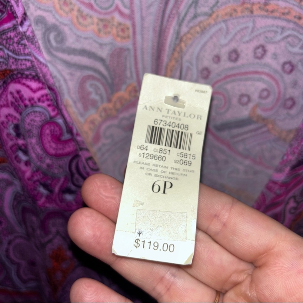 NEW Ann Taylor Petites 6P Purple Paisley Dress - Picture 3 of 3